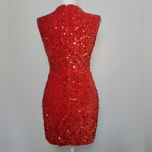 Silver Crystal Jeweled & Red Rhinestone Mesh Detail Formal Mini Dress Pageant S - Picture 9 of 15